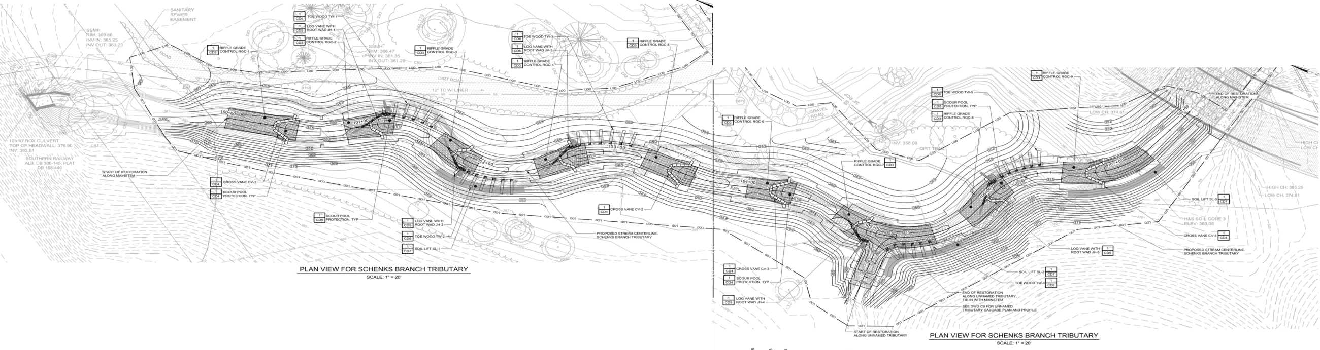 Plan view of Schenks Branch Tributary restoration design