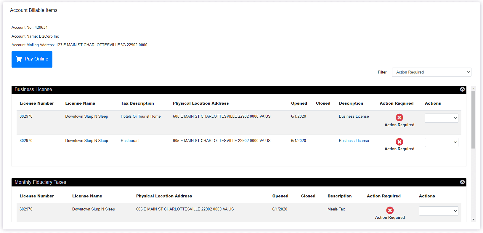 Billable Items Screenshot